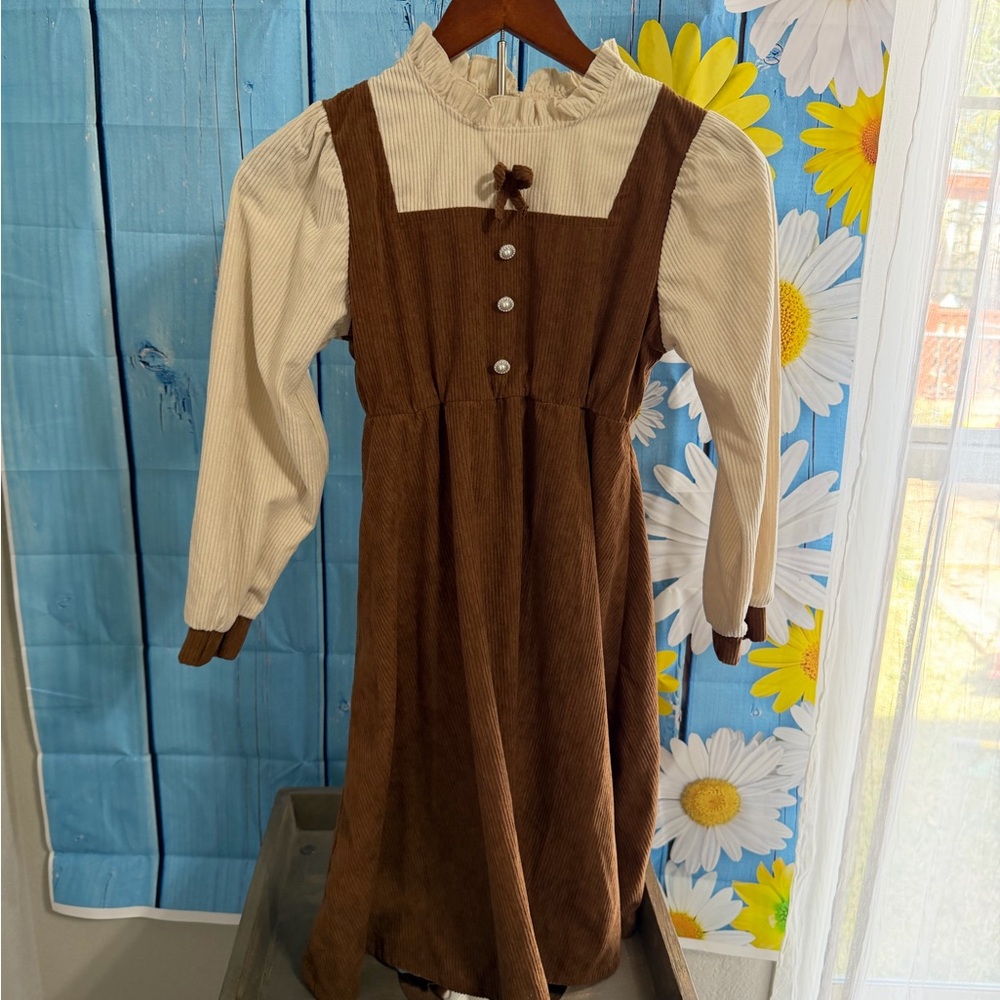 SHEIN Brown Corduroy Pinafore with Bow Detail kids 11y